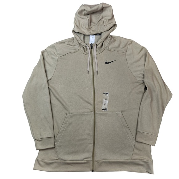 Nike Dri-FIT Hoodie Mens 2XL Tall Beige Full Zip Sweatshirt Athleisure Training - Picture 1 of 13